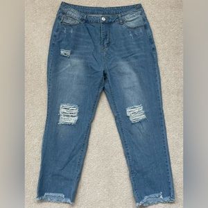 Cropped Distressed Jeans, 30” Waist